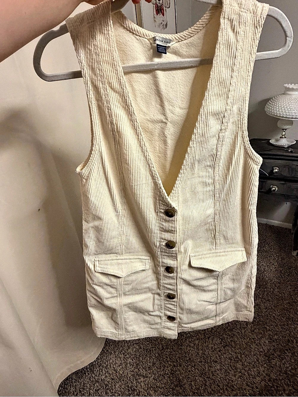 American eagle Striped Button Front Utility Tank in Cream